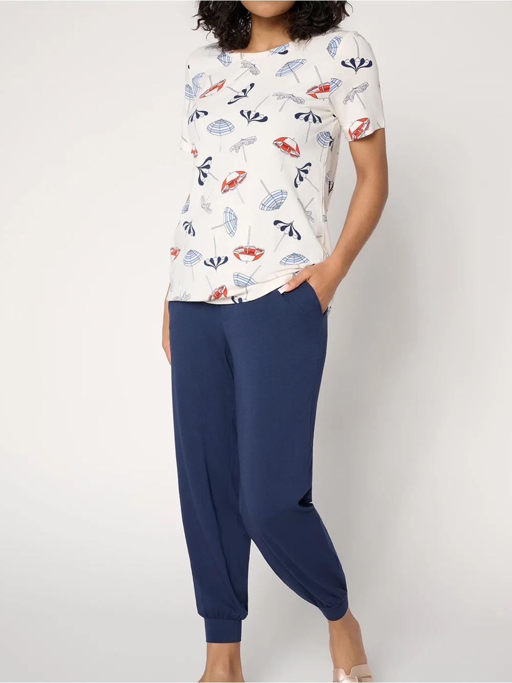 AnyBody Petite Cozy Knit Printed Tee & Jogger Set Petite L New A723287